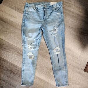 NWT American Eagle Luxe Stretch Hi-Rise Jegging 18/34W Short Distressed Jean